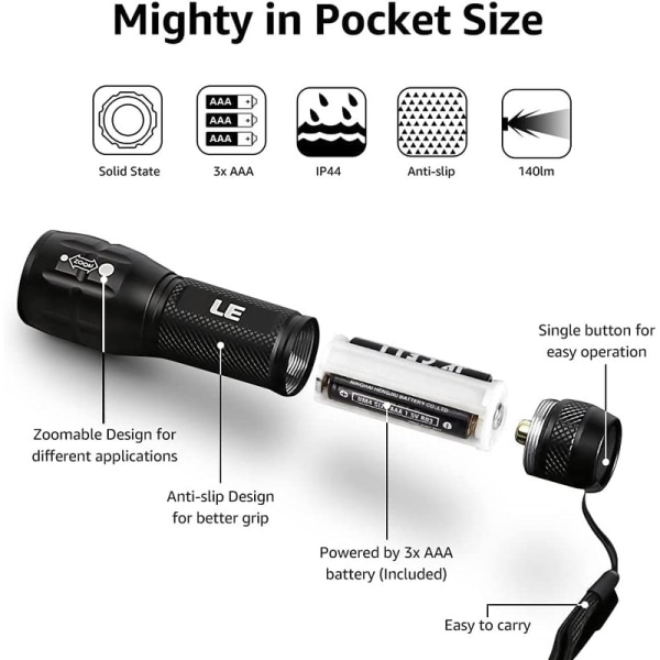 LED Flashlight, Outdoor Sports Waterproof Flashlights, (Black 2 Pack)