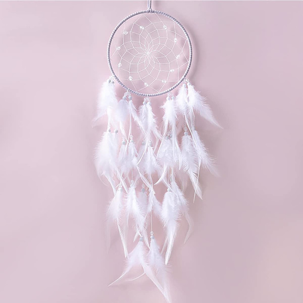 Dream catcher white large with feathers and pearls Cult object