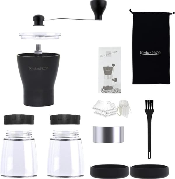 Manual Coffee Grinder 14 Pcs Set Of 2 Glass Jars, Adjustable Ceramic Burr Coffee Grinder