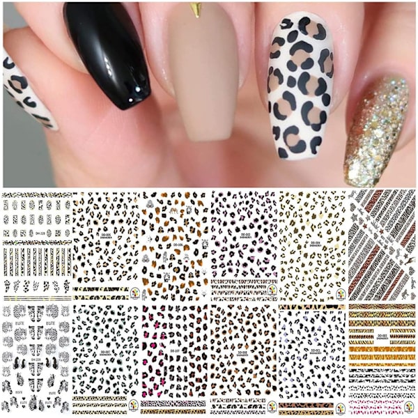 12 Leopard Print Nail Decor,Leopard Print Nail Sticker for Women Girls Nail Decor