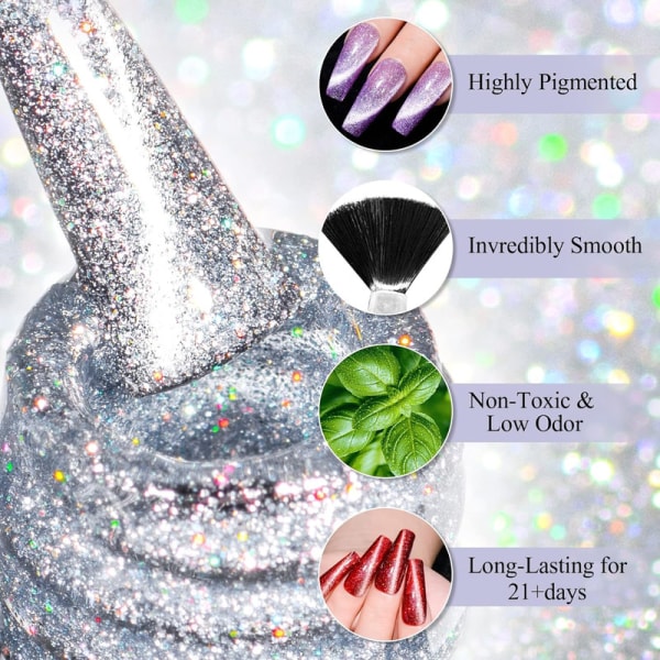 Glitter Cat Eye Gel Nagellack Set Soak Off UV LED Light Starry Sky Effect Magnetic