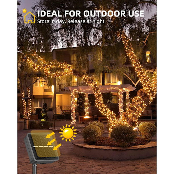 Solcellslampor för utomhusbruk, [2 pack] 12 m/40 fot 100 LED solcellsled-remsor utomhus