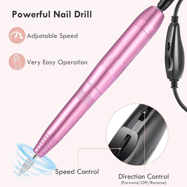 Elektrisk nagelborr, Professionell nagelfil Bärbar nagelborrkit för akryl, gelnaglar,