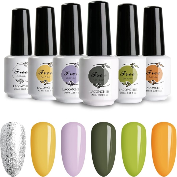 UV Shellac nagellack, set 6 st, 8 ml UV-gelset under UV/LED-ljus, nagellack
