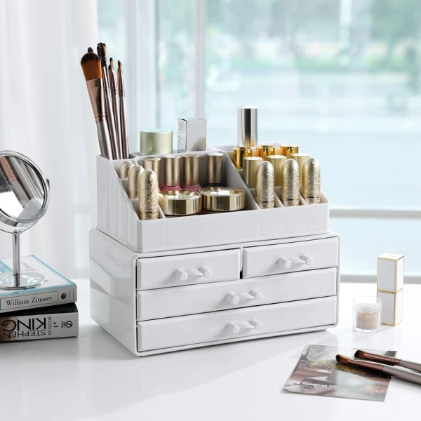 Akryl Kosmetisk Makeup Organizer med 4 lådor för förvaring i sovrummet badrum av läppstift