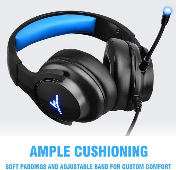 Spelheadset med mikrofon och LED-ljus, 3,5 mm-ingång, för PC, PS4, Xbox One,