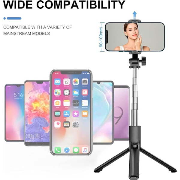 Palo Selfie med Bluetooth, Mini Tripod Selfie Stick 360 ° rotation, bärbar stativ med fjärrkontroll