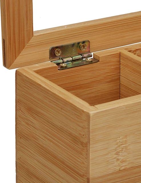 Bamboo Tea Box, 4 Compartments, Slim  Small, Elongated, Nature
