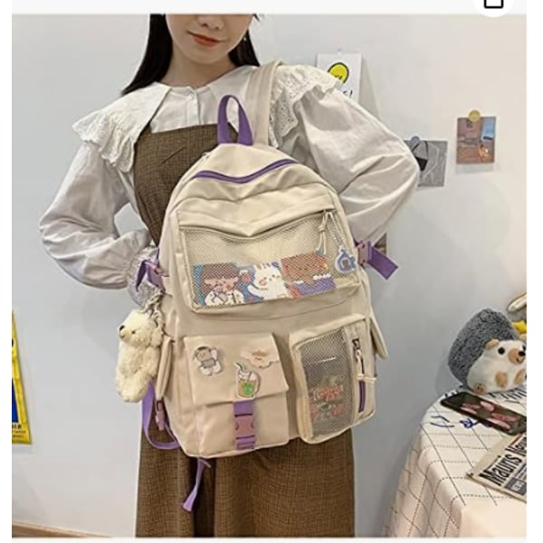 söt canvas studenter skolryggsäck laptop axelväska med nålar och tillbehör
