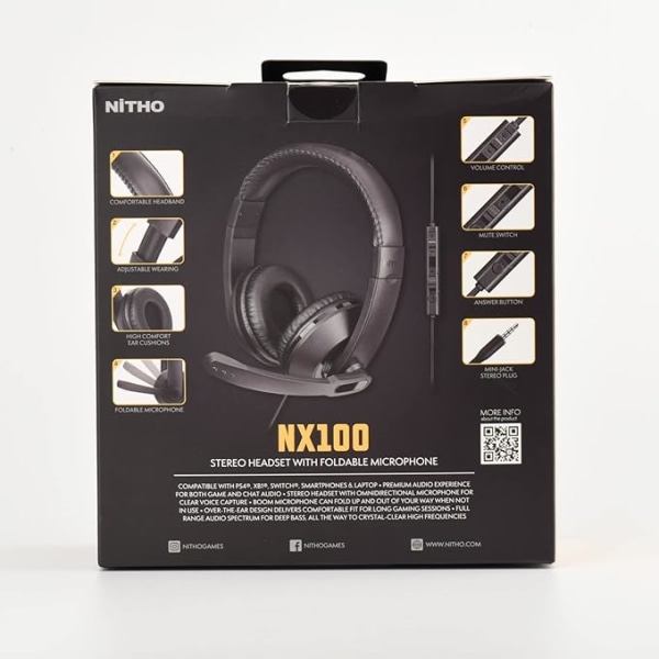NiTHO NX100 Stereo spelhörlurar med vikbar mikrofon och heltäckande öronskydd, headset med 40 mm