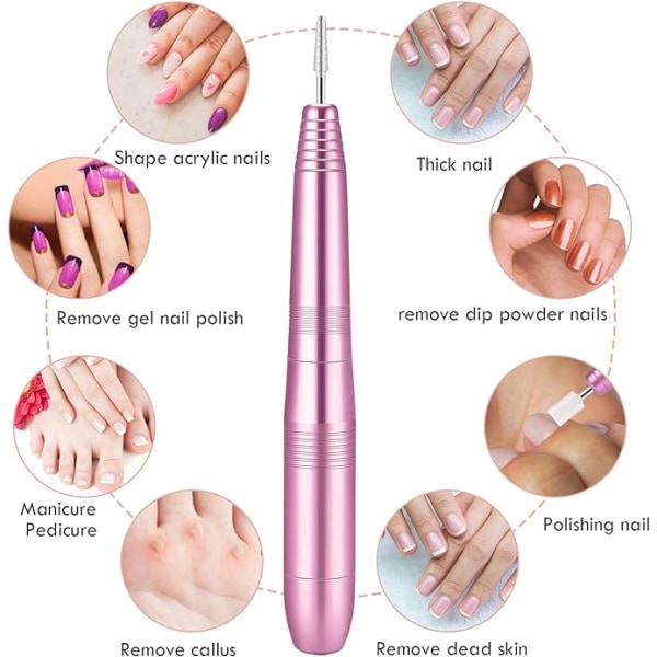 Elektrisk nagelborr, Professionell nagelfil Bärbar nagelborrkit för akryl, gelnaglar,