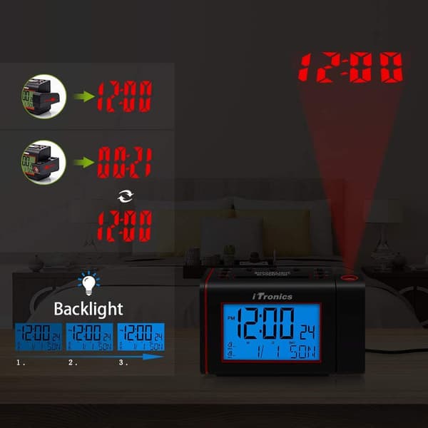 Trådlös projektionsväckarklocka med Digital Radi