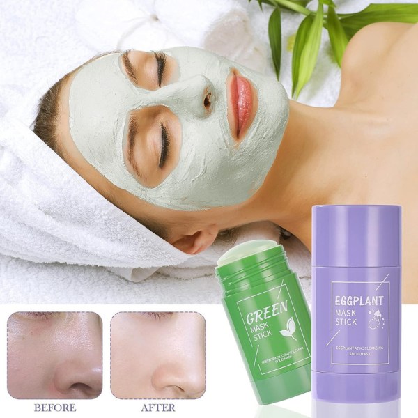 Green Tea Cleansing Mask Stick, 2 Pack Purifying Green Clay Mask,