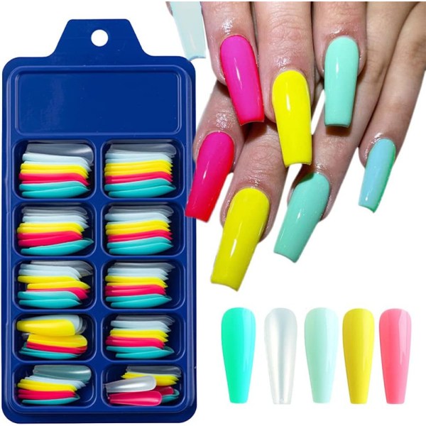 Colorful Long Coffin False Nails Ballerina Fake Nails Candy Press On Nail Acrylic Nail