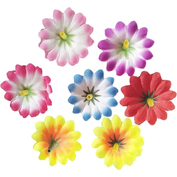 100 stycken Daisy blomhuvuden, konstgjorda blomhuvuden, färgglada mini siden blommor siden blommor dekorativa
