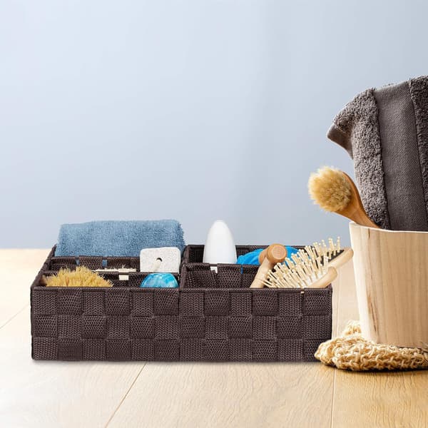 Storage Basket, 5 Compartments, Square, Braided PP Plastic, Bathroom Storage,