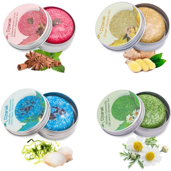 Organic Solid Shampoo Bar (paket med 4), Natural Herb Essence Travel Shampoo Olika dofter