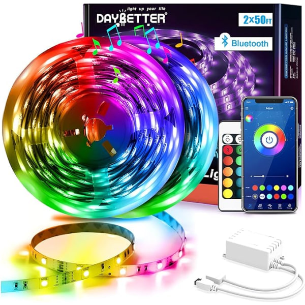LED-remsa, 15 m, 5050 RGB LED-remsa, Bluetooth, app-kontroll, LED-ljusremsa,