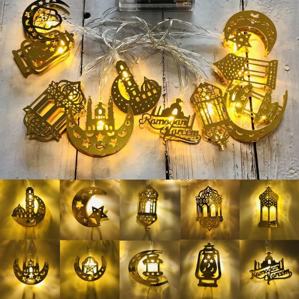 1set Muslim Ramadan ljusslinga 1,65 m Eid ljusdekorationer