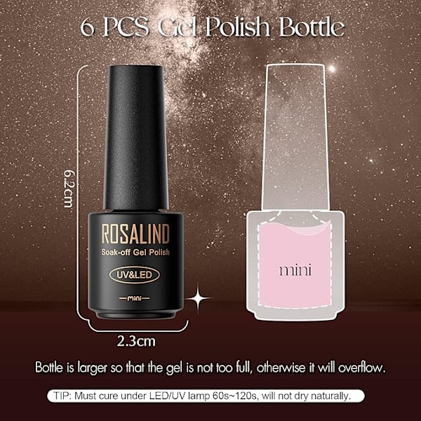 Gellackset med 6 Färger 5ml Ljusrosa Mörkrosa Glittrande Rosa Shellac Gellack UV-set Gellack