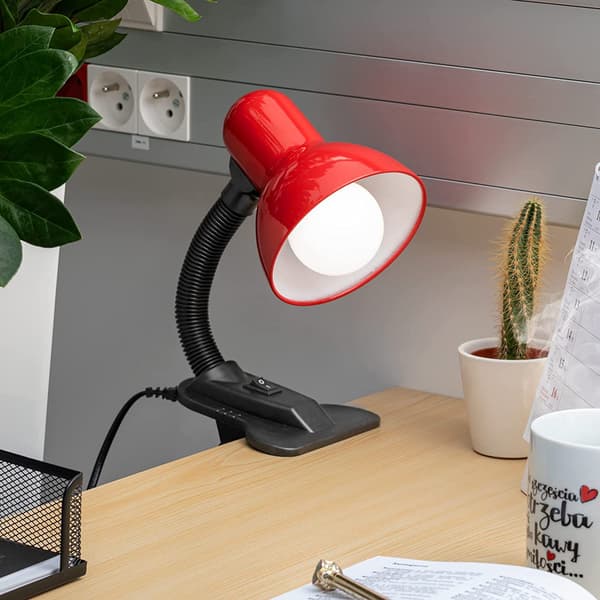 Läsljussäng E27 med klämma 40W stål + plast (röd)