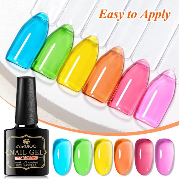 Gel Nagellack Set, 6 färger Glaze Glas Transparent Nagellack