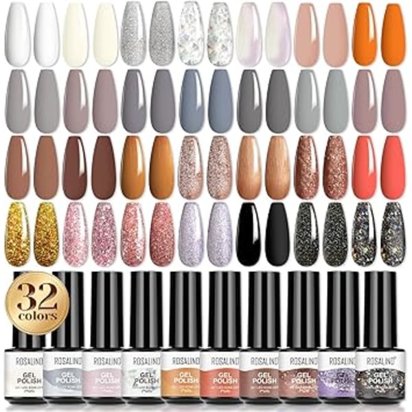 32 st Gel Nagellack, 28 Färger Nagellack Semipermanent Vit Svart Grå Brun Glitterlack