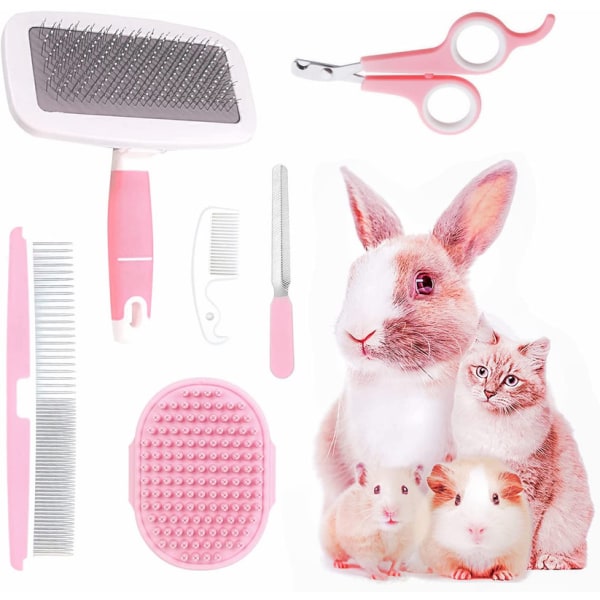 6-Piece Small Animal Pet Shedding Kit with Pet Slicker Brush,