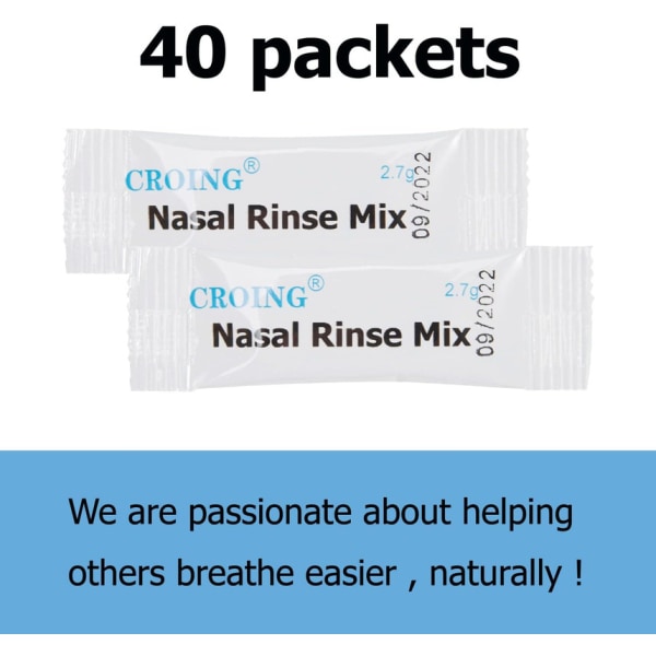 Mix för sinussköljning + 1x flaska för nästvätt (300 ml), Neti Pot Kit, 40 st