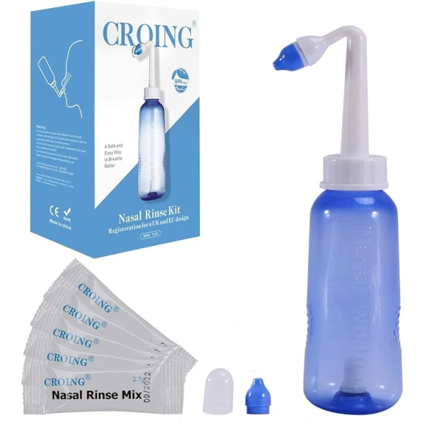 Mix för sinussköljning + 1x flaska för nästvätt (300 ml), Neti Pot Kit, 40 st