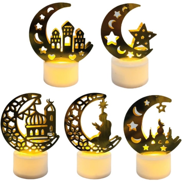 5 st Ramadan Mubarak ljuslyktor - Eid ljuslyktor, Ramadan led ljuslyktahållare
