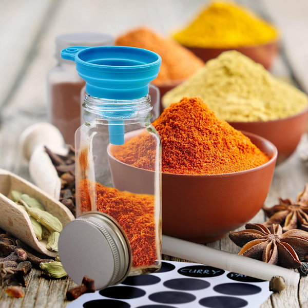 Spice jars set of 8, sprinkler insert, glass spice jars, 120 ml, including labels, pen and funnel,