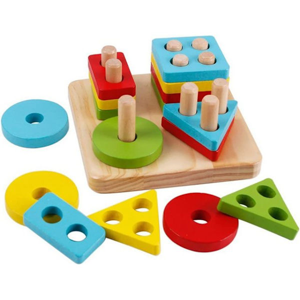 Pedagogiska toddler leksaker Geometriska former Block Board Stapel Sortera Plug Toys