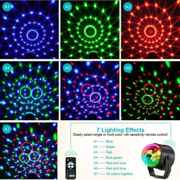 Disco Light, 2PCS 7 färger RGB Disco Ball 360° rotation med fjärrkontroll