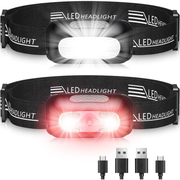 strålkastare, [2-pack] Superstark uppladdningsbar LED-strålkastare med 5 ljuslägen (vit och röd)