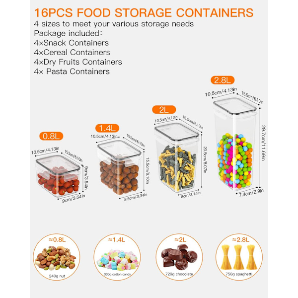 Förvaringsburkar 16 set matburkar med lock, förvaringsbehållare, förvaringslåda,