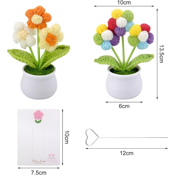 2 Pieces Gifts for Women Knitted Flowers, Handmade Potted Plant, Artificial Mini Flowers, Handmade, Knitted