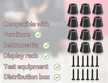 12 Pieces Black Rubber Feet for Cutting Boards with Stainless Screws, Rubber Buffer, Screw-proof Rubber