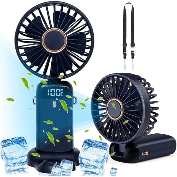 Hand Fan Very Quiet, 4000 mAh Mini Fan, Portable Table Fan, 5-Speed Battery, USB Run, 90° Foldable, Small