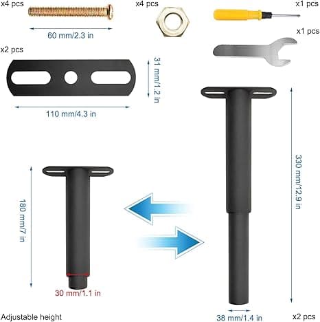 2 x Universal Bed Frame Legs, 18-23cm, Folding Legs, Cabinet Legs with Screwdriver, Cylindrical Threaded,