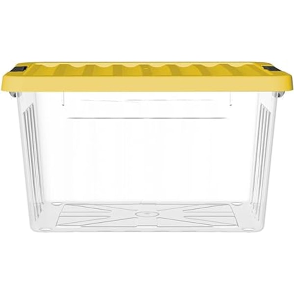 15 L x 3 förvaringslåda i plast, transparent tyglåda, organiseringsbehållare med hållbart gult lås