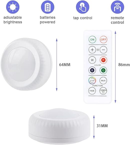 Skåplampor, 3 st LED-lampor under skåp, 6000K dimbara batteridrivna pucklampor med