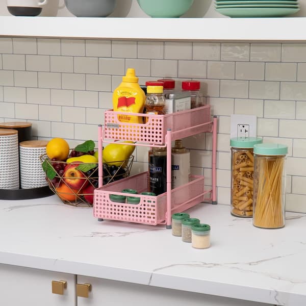 Skåp, Mesh Förvaringskorgar Organizer Hem, Kontor, Kök, Badrum, Stål, Rosa