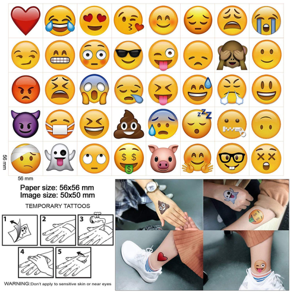 Emoji Temporary Tattoo Set (160 delar 2 "Konsait Emoji