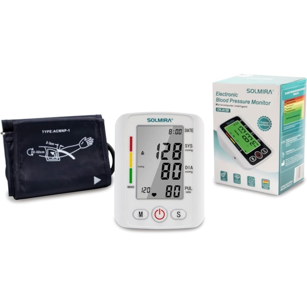 Digital elektrisk arm blodtrycksmätare, vit, olika färger, 2 användarminne,