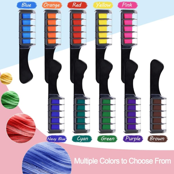 10 färger tillfälligt set med lock, tvättbar färghårkam för flickor, barn, födelsedagspresent,