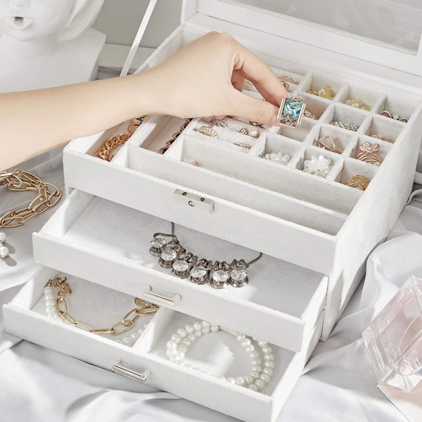 Jewellery Box 3 Tier Velvet Jewellery Box with Glass