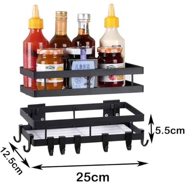 kryddhylla, 2 nivåer, organiserare, väggmonterad metallkryddhållare med starkt lim och skruvar, hängande