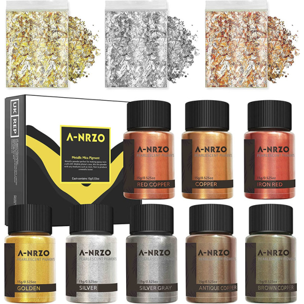 Epoxy Resin Mica Powder, 8 Flies Shimmering Metal Pigments, 3 Flies Gold Foil Flakes For Resin,