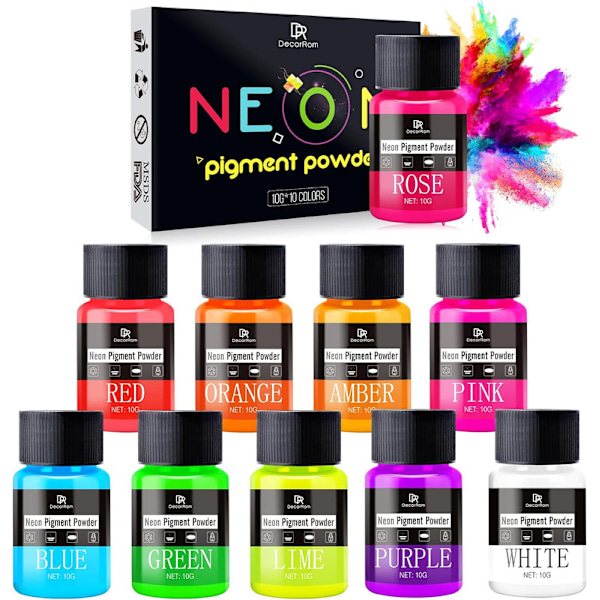 pigmentpulver – 10 färger neon nagelpulver fosforpulver för epoxiharts, nagelkonst, mugg, slem – lysmedel